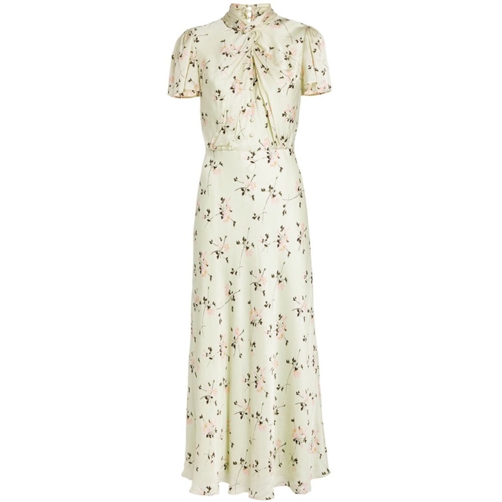 Self Portrait Twist Front Floral Print Satin Midi Dress